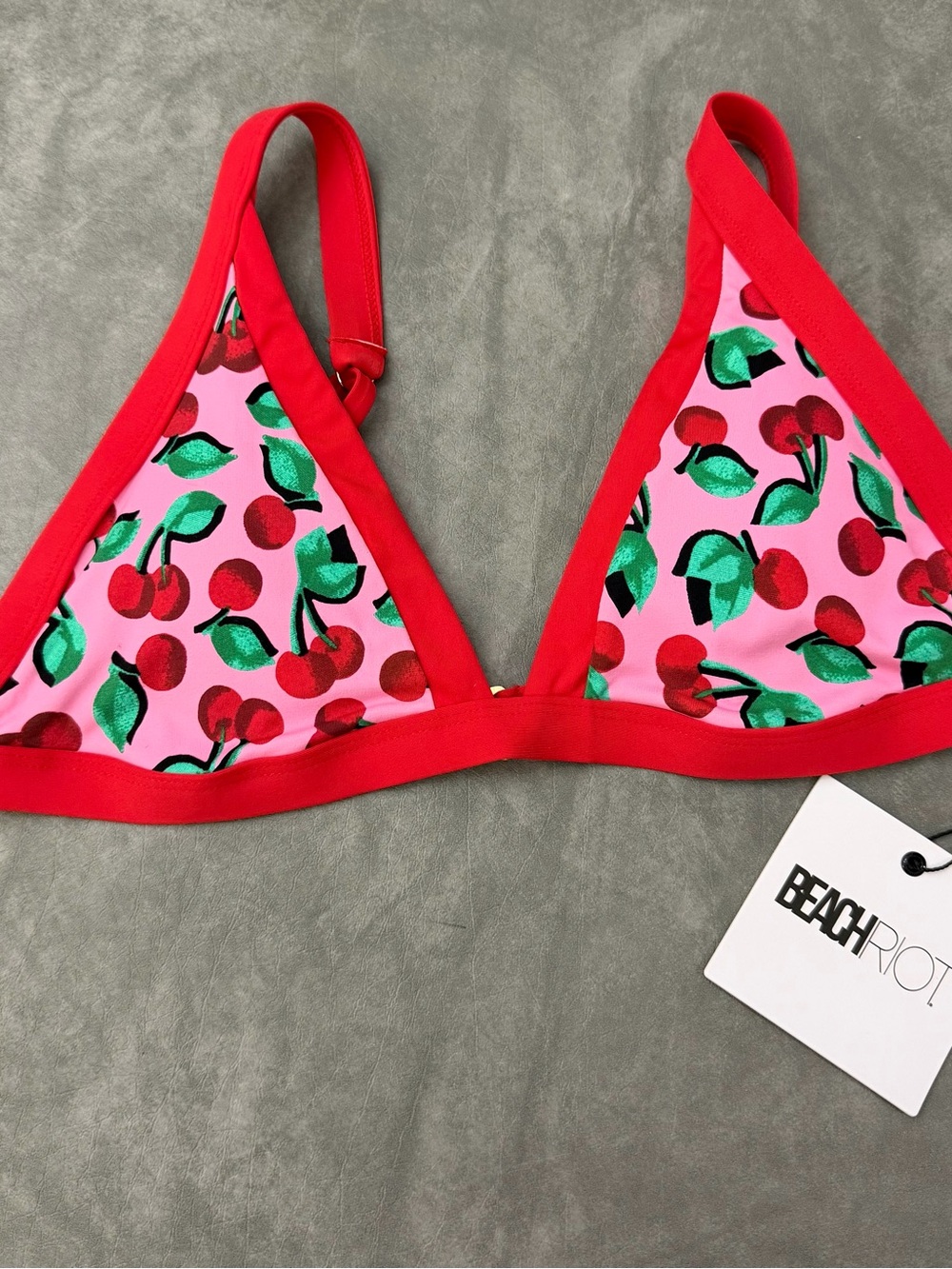 Beach Riot Pink & Red Cherry Triangle Bikini Top Lanie Top Mon Cheri
